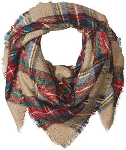 PURE STYLE Girlfriends Women's Oversize Classic Square Plaid Scarf with Fringe Edge D | Amazon (US)