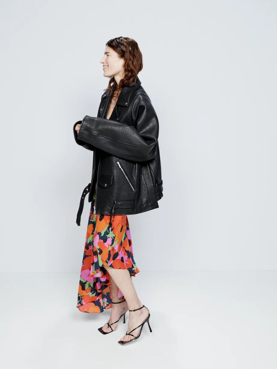 Curved pocket tumbled-leather biker jacket | Raey | Matches (US)