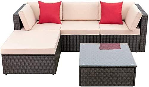 Devoko 5 Pieces Patio Furniture Sets All Weather Outdoor Sectional Sofa Manual Weaving Wicker Rattan | Amazon (US)