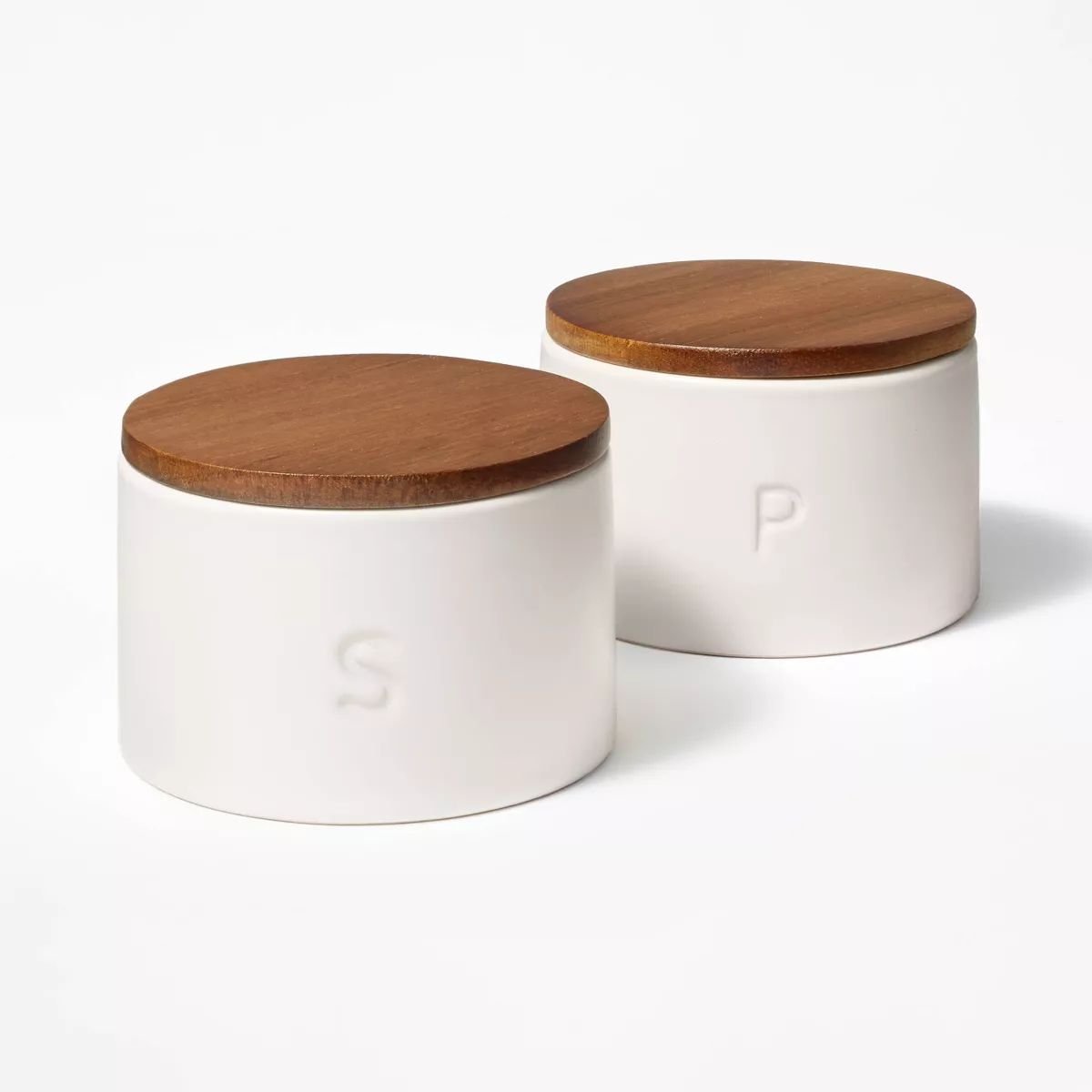 Set of 2 Stoneware Salt and Pepper Cellar with Wood Lid Cream - Figmint™ | Target