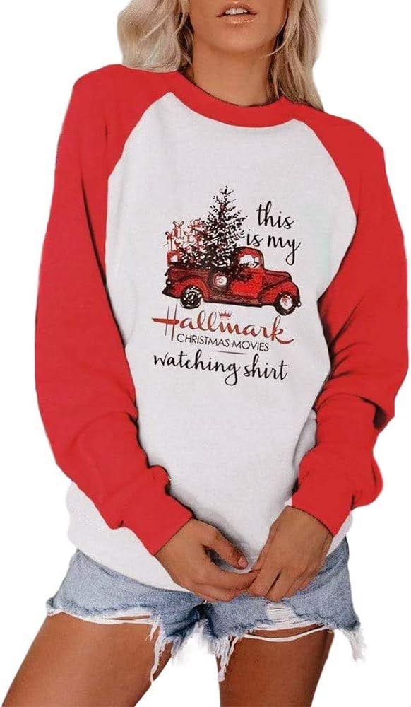 Kaxindeb Womens Christmas Color Block Pullover Sweatshirts Long Sleeve Cute Graphic Print Crewnec... | Amazon (US)