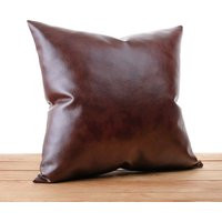 Pu Leather Pillow Cover Faux Pillowcases Dark Brown Cushion Case Lumbar Throw Covers All Sizes | Etsy (US)