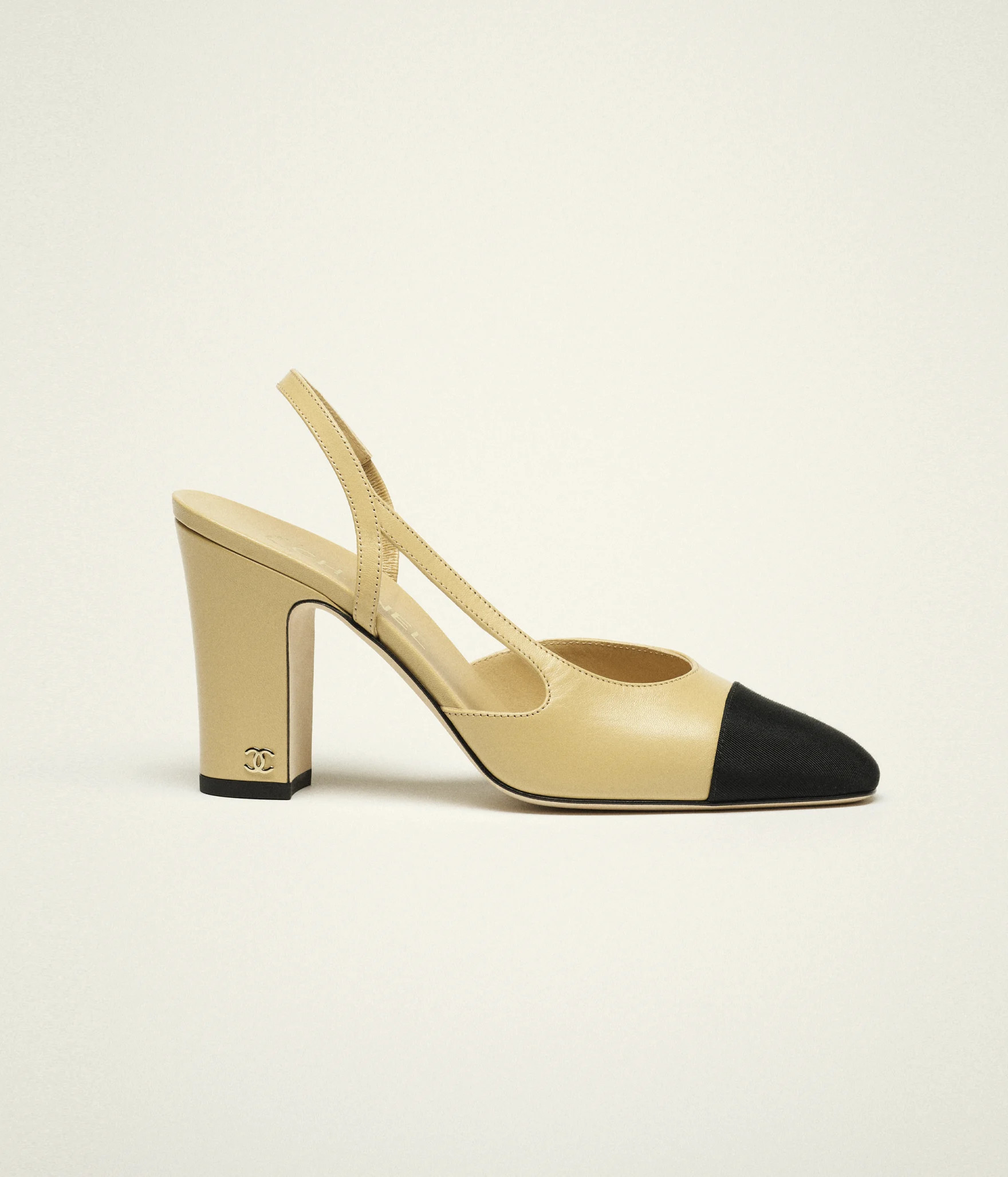 Slingbacks - Goatskin & grosgrain, beige & black — Fashion | CHANEL | Chanel, Inc. (US)