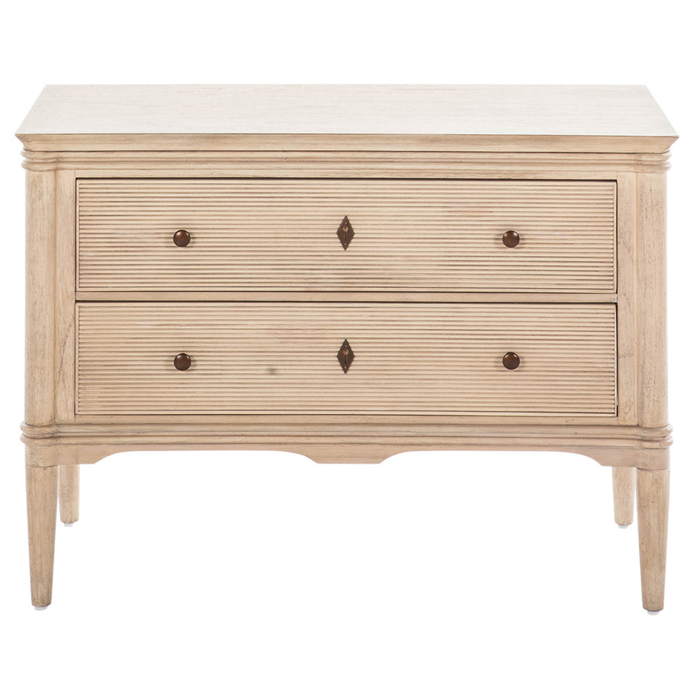 Linnea Updated Traditional Beige Oak Wood Nightstand | Kathy Kuo Home