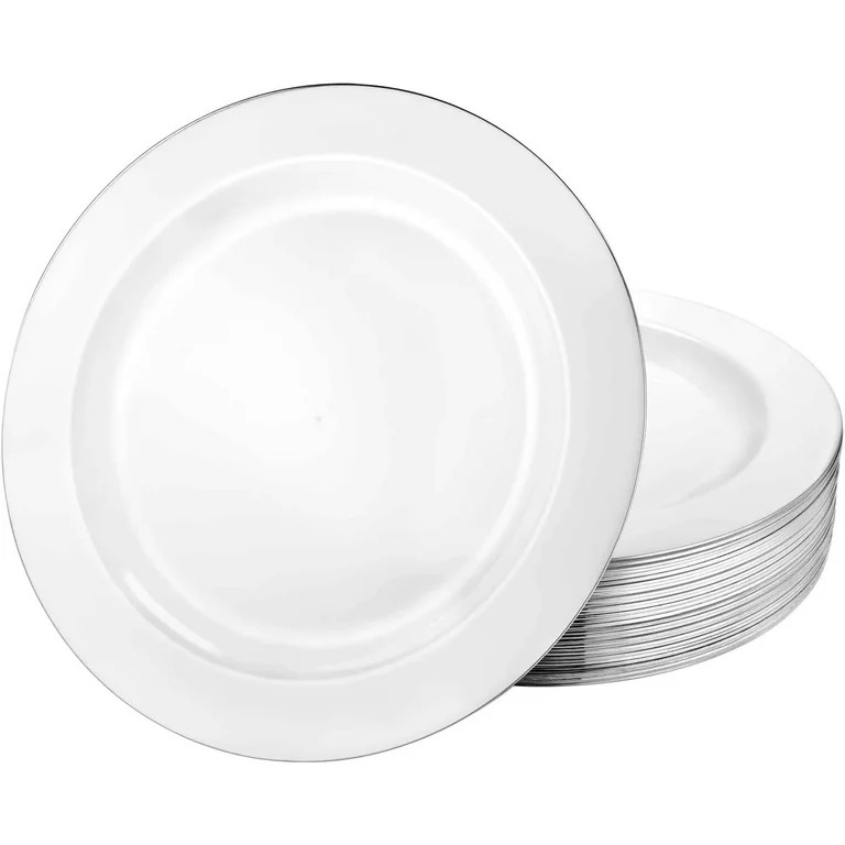 EcoQuality 9 Inch White Dinner Plate with Silver Edge – Elegant Disposable Tableware for Weddin... | Walmart (US)