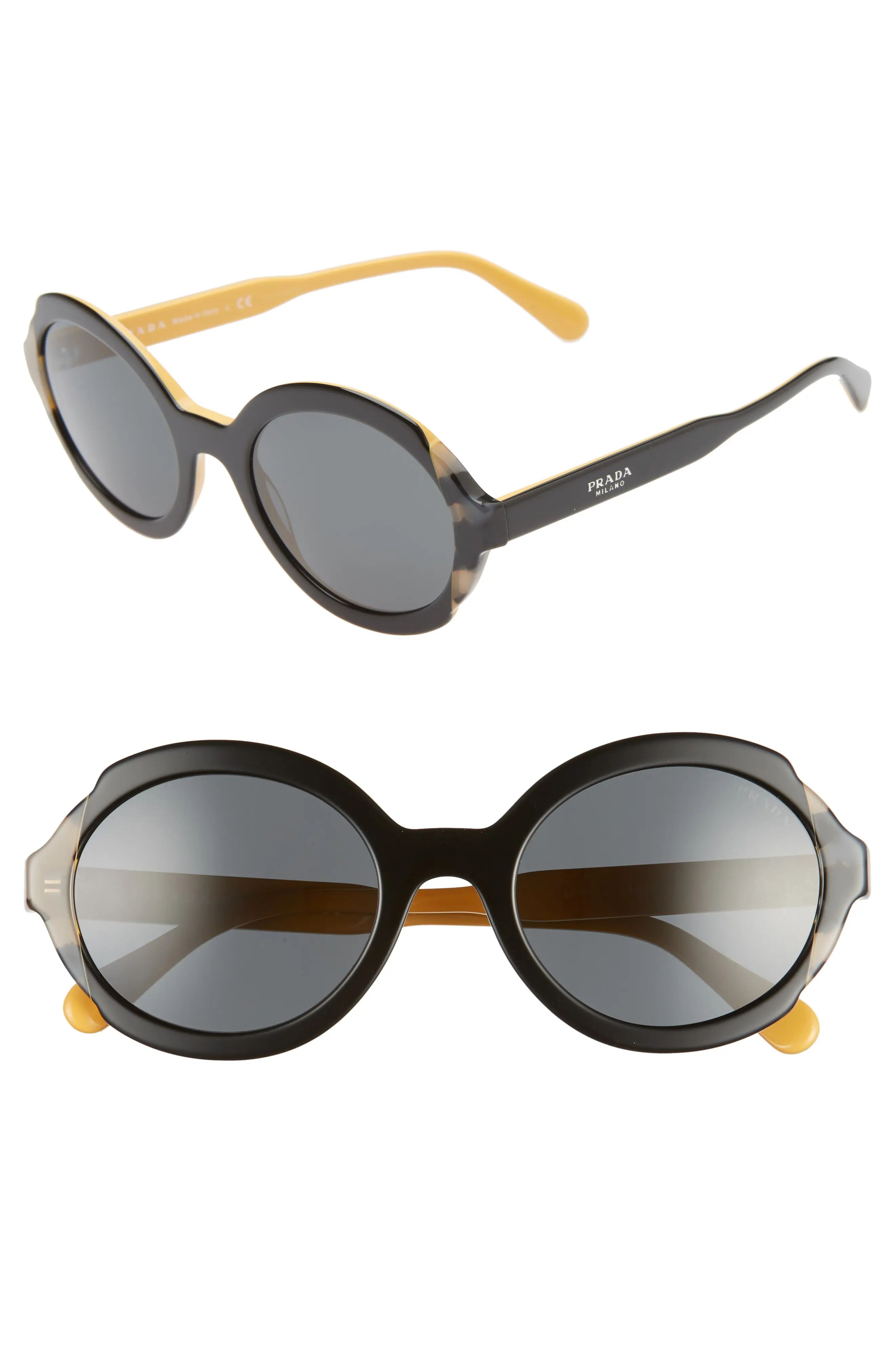 Women's Prada Etiquette 53mm Oval Sunglasses - Top Black/ Black Solid | Nordstrom