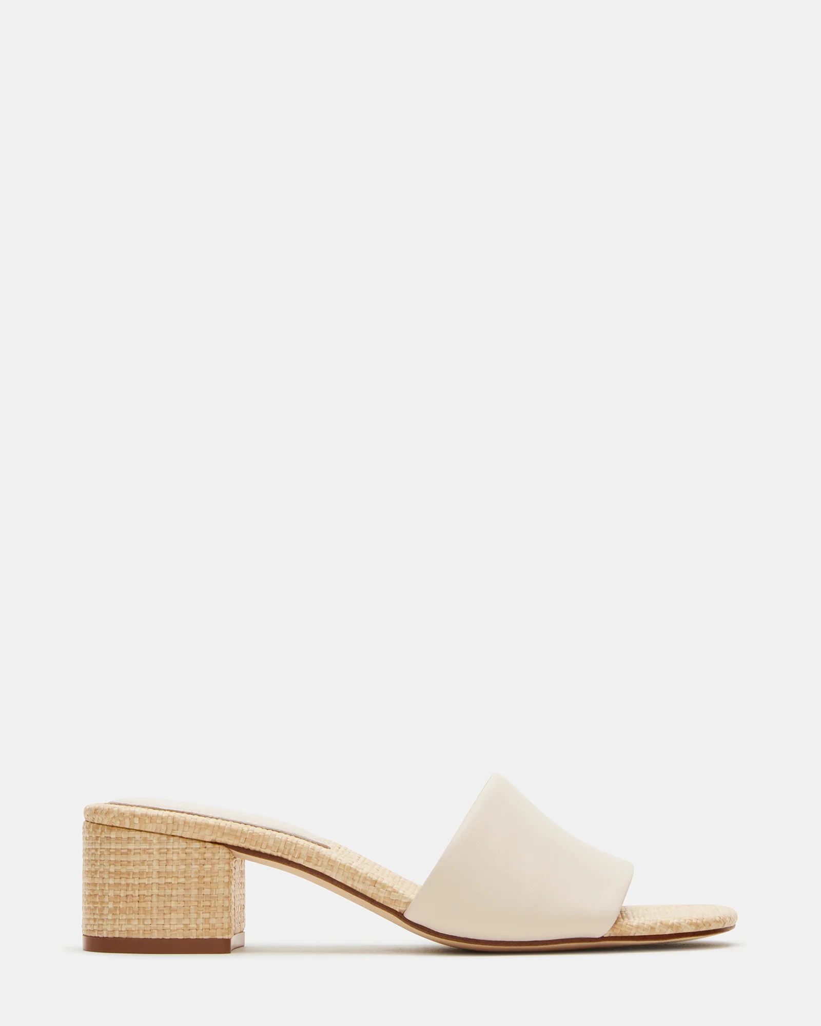 HAILEE Bone Leather Square-Toe Raffia Block Heel Mule Sandal | Women's Sandals | Steve Madden (US)