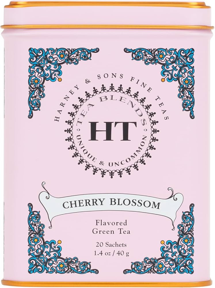 Harney & Sons Caffeinated Blossom Green Tea Tin Sachets Pink 31629, Cherry, 20 Count (Pack of 1) | Amazon (US)