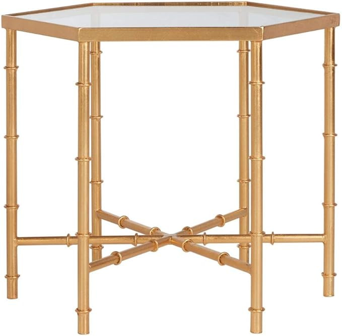 Safavieh Home Collection Kerri Leaf Mirror Top Accent Table, Gold | Amazon (US)