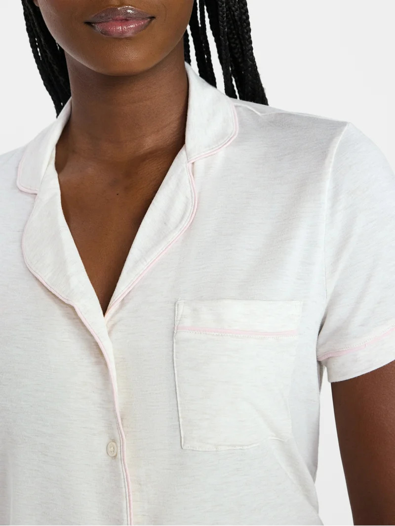 Joyspun Women’s Sleep Modal Short Sleeve Notch Top and Shorts Pajama Set, Size XS-XL, 2X-3X | Walmart (US)