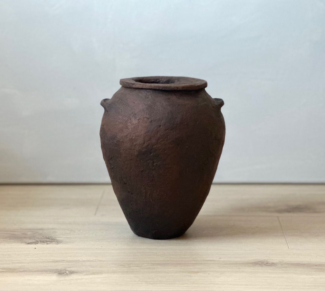 Paper Mache Vase, Medium Handled Vessel, Dark Brown Vase, One of a Kind, Statement Piece, Sustain... | Etsy (US)