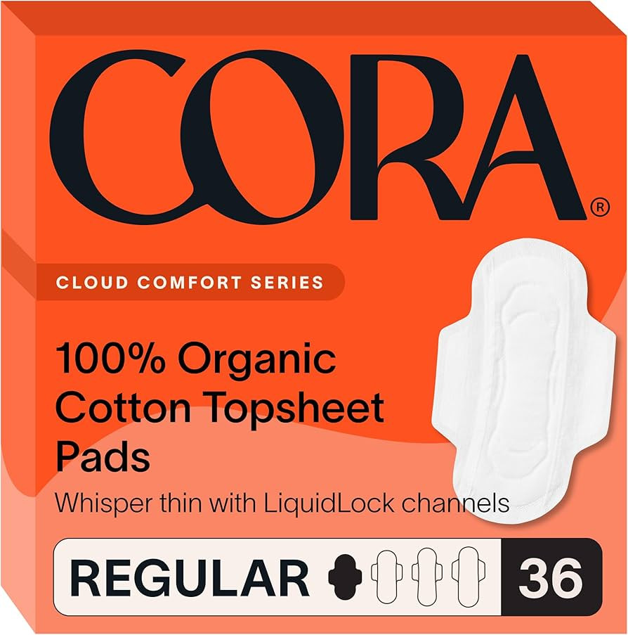 Cora 100% Organic Cotton Topsheet Pads | Ultra Thin Period Pads with Wings | Regular Absorbency |... | Amazon (US)