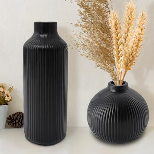 NAXIHOPT Ceramic Vase Set of 2, Small Black Vase for Flowers, Modern Home Decor Aestheticfor Watertight Matt Vase for Living Room Centerpiece Table Decorations | Amazon (US)