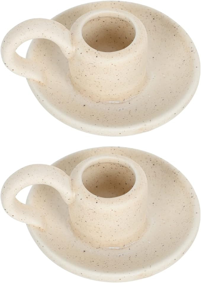 Beige Ceramic Candle Holder with Handle, Decorative Candlestick Holder Set of 2 Nordic Style Tape... | Amazon (CA)