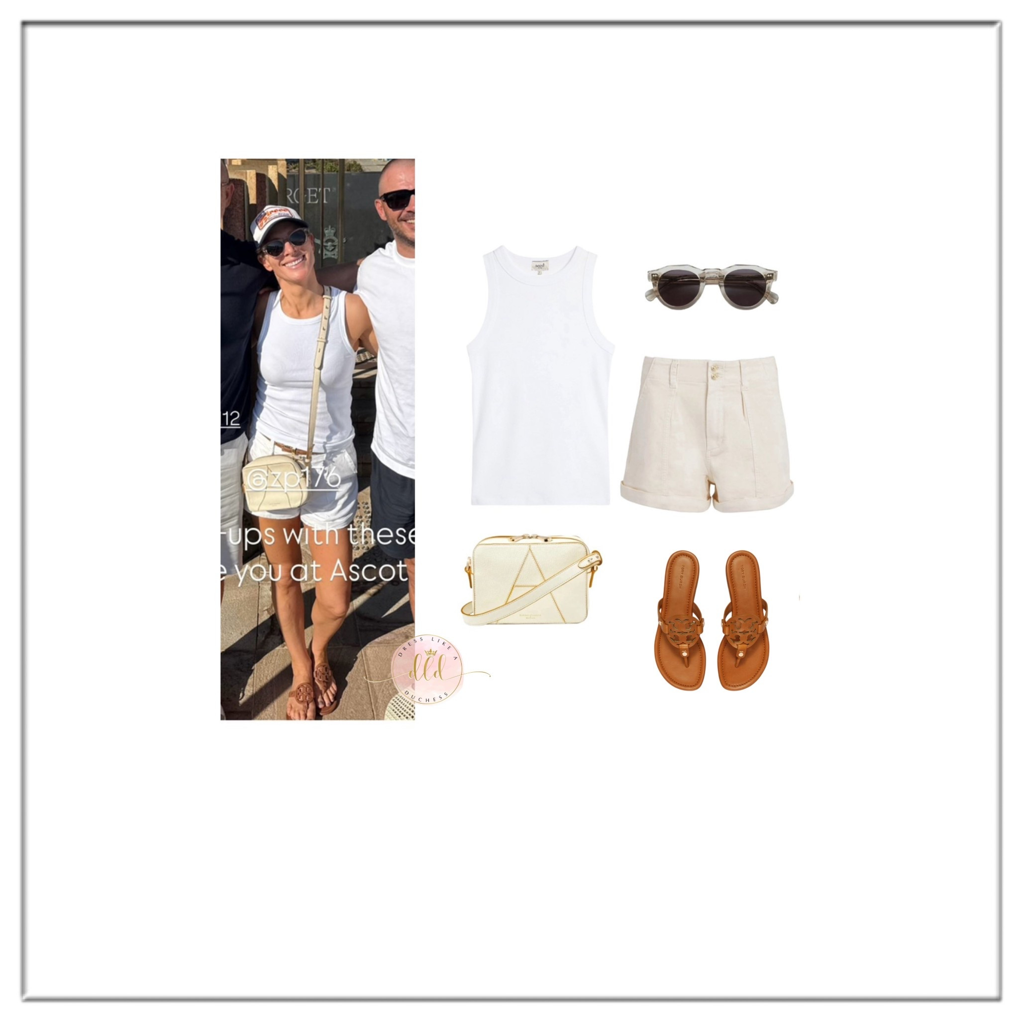 1/8/26 Zara Tindall in Australia wearing Seed Heritage Core Fitted Tank + Paige Brooklyn Shorts + Tory Burch Miller Sandals + Aspinal London Camera A bag in ivory pebble + Monc Tampere sunglasses in quartz 
Photo: Drew Mitchell 