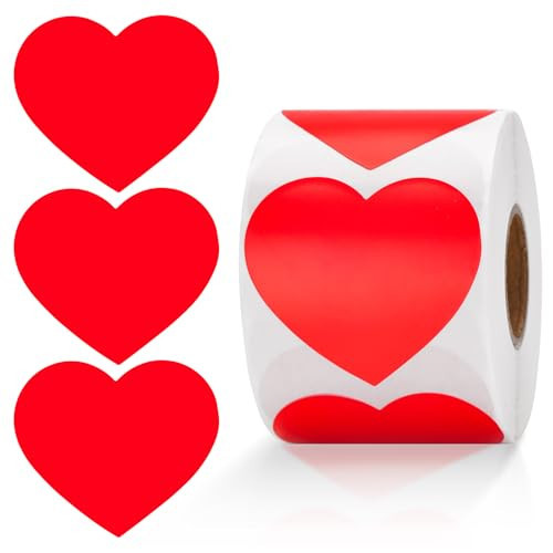 Anwyll Heart Stickers - 500Pcs 2Inch Valentines Day Heart Stickers Red Heart Shape Sticker for Reward Classroom Self Adhesive Love Incentive Sticker for Envelope Seal Card Birthday Wedding Favors | Amazon (US)
