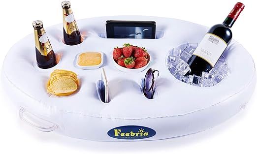 FEEBRIA Inflatable Floating Drink Holder with 9 Holes Large Capacity Drink Float for Pools & Hot ... | Amazon (US)