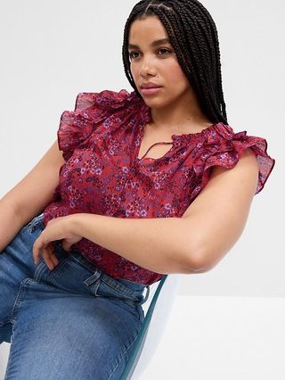 Relaxed Print Ruffle Top | Gap Factory