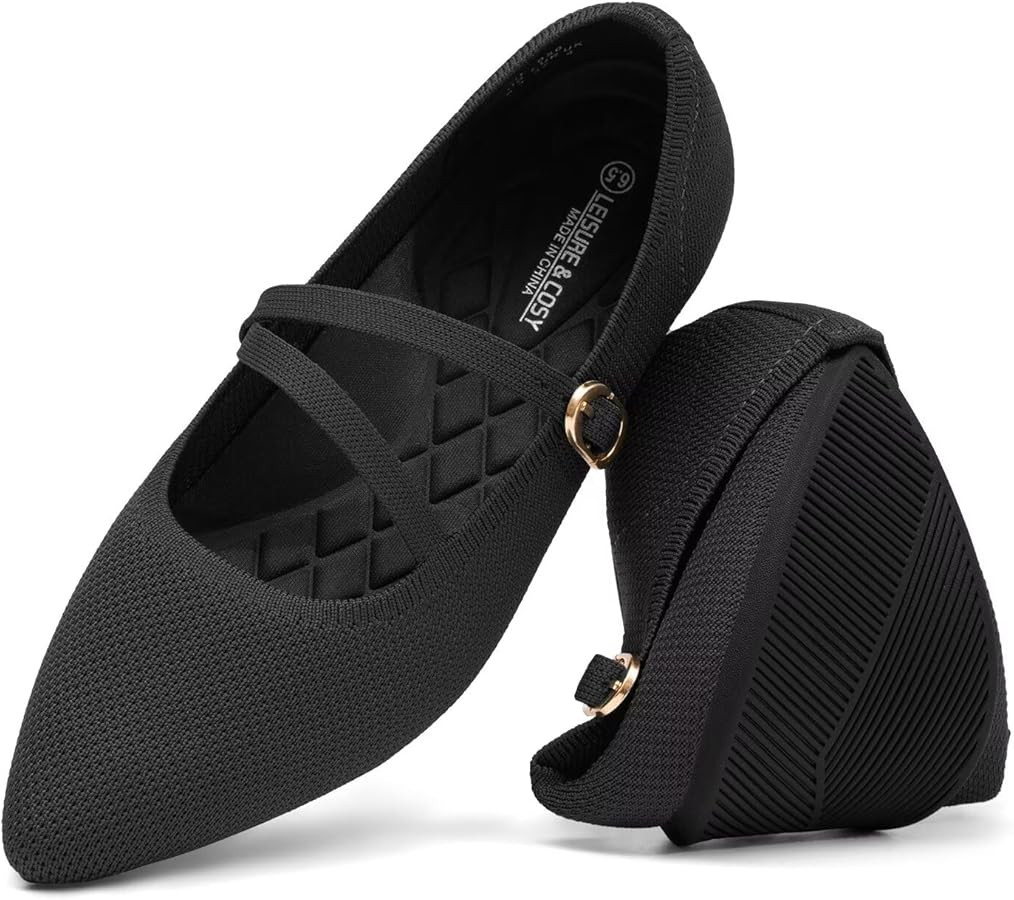Women's Mary Jane Flats Knit Ballet Flats Pointed Toe Comfortable Ballerina Walking Dressy Office... | Amazon (US)