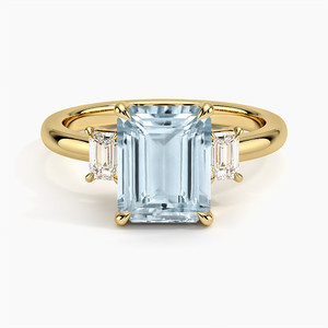 18K Yellow Gold Aquamarine Petite Rhiannon Three Stone Diamond Ring (1/4 ct. tw.) | Brilliant Earth