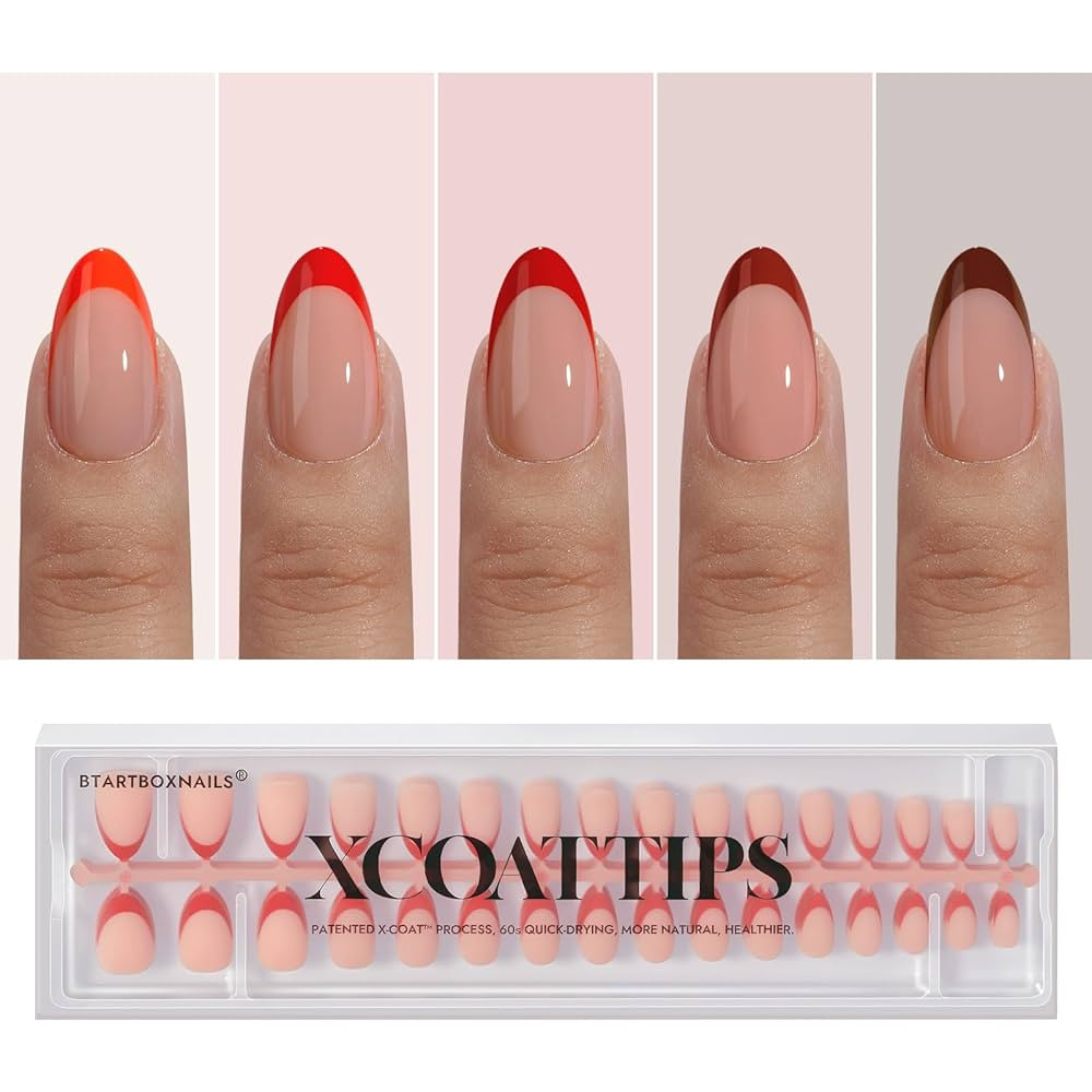 BTArtboxnails XCOATTIPS French Tip Press on Nails - Red Press On Nails Short, Almond Fake Nails, ... | Amazon (US)