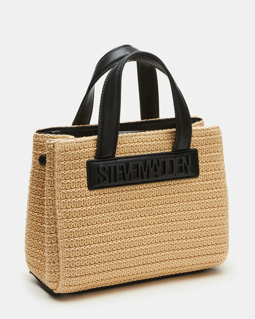 FLORES Bag Black Multi | Women's Straw Shoulder Strap Box Tote Handbag | Steve Madden (US)