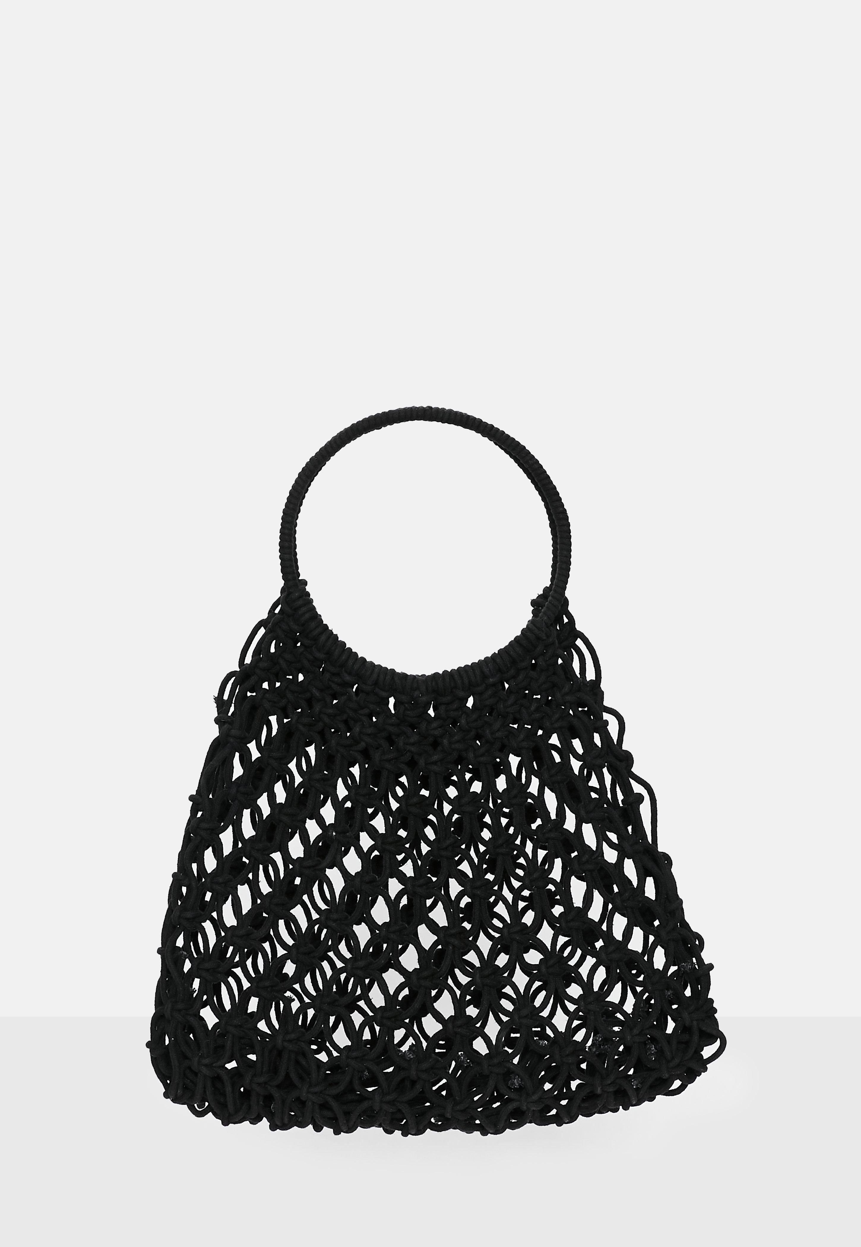 Black Netted Ring Handle Bag | Missguided (UK & IE)