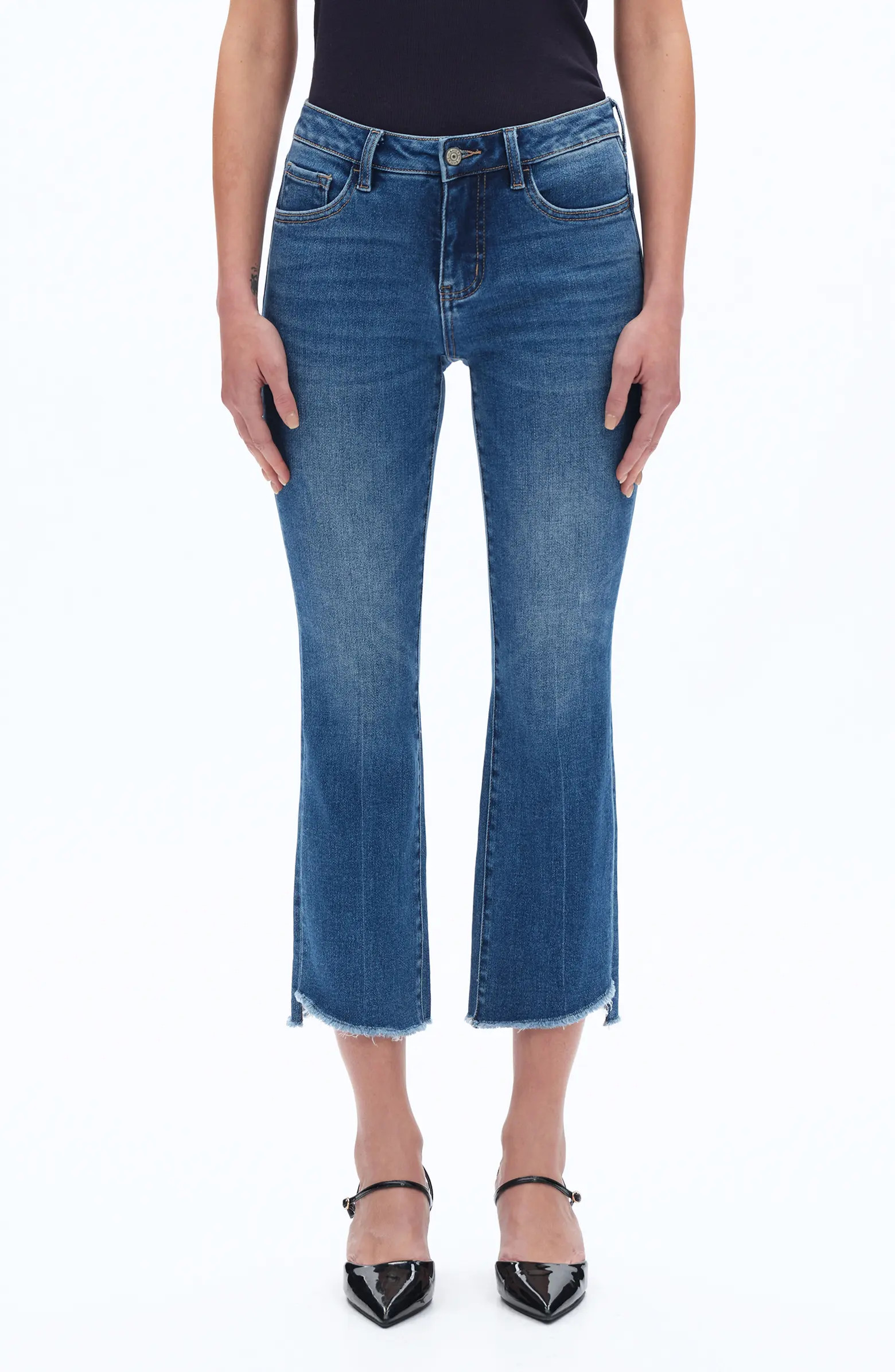 Frayed Step Hem Mid Rise Ankle Bootcut Jeans | Nordstrom