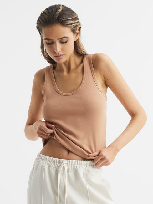 Reiss Camel Violet Scoop Neck Jersey Vest Top | Reiss UK
