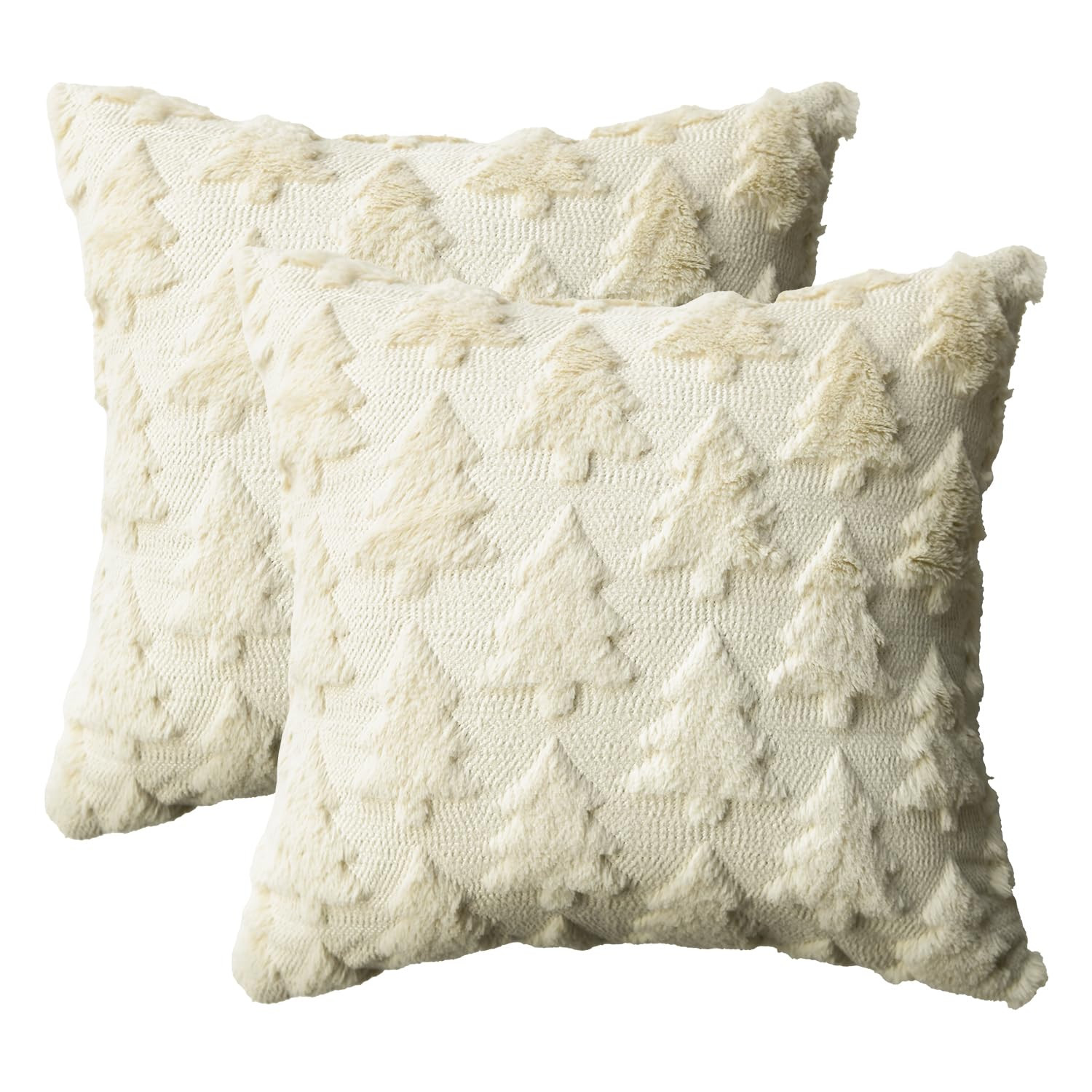 AVOIN colorlife Christmas Tree Beige Throw Pillow Covers Set of 2, 18 x 18 Inch Soft Plush Faux F... | Amazon (US)