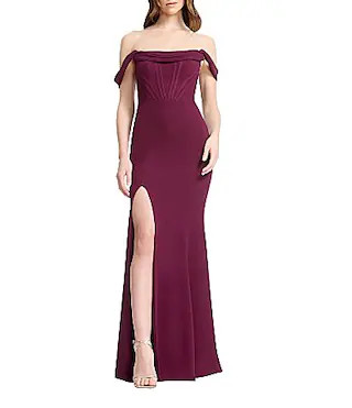 Dress the Population Melania Draped Off-The-Shoulder Corset Mermaid Gown - S | Dillard's