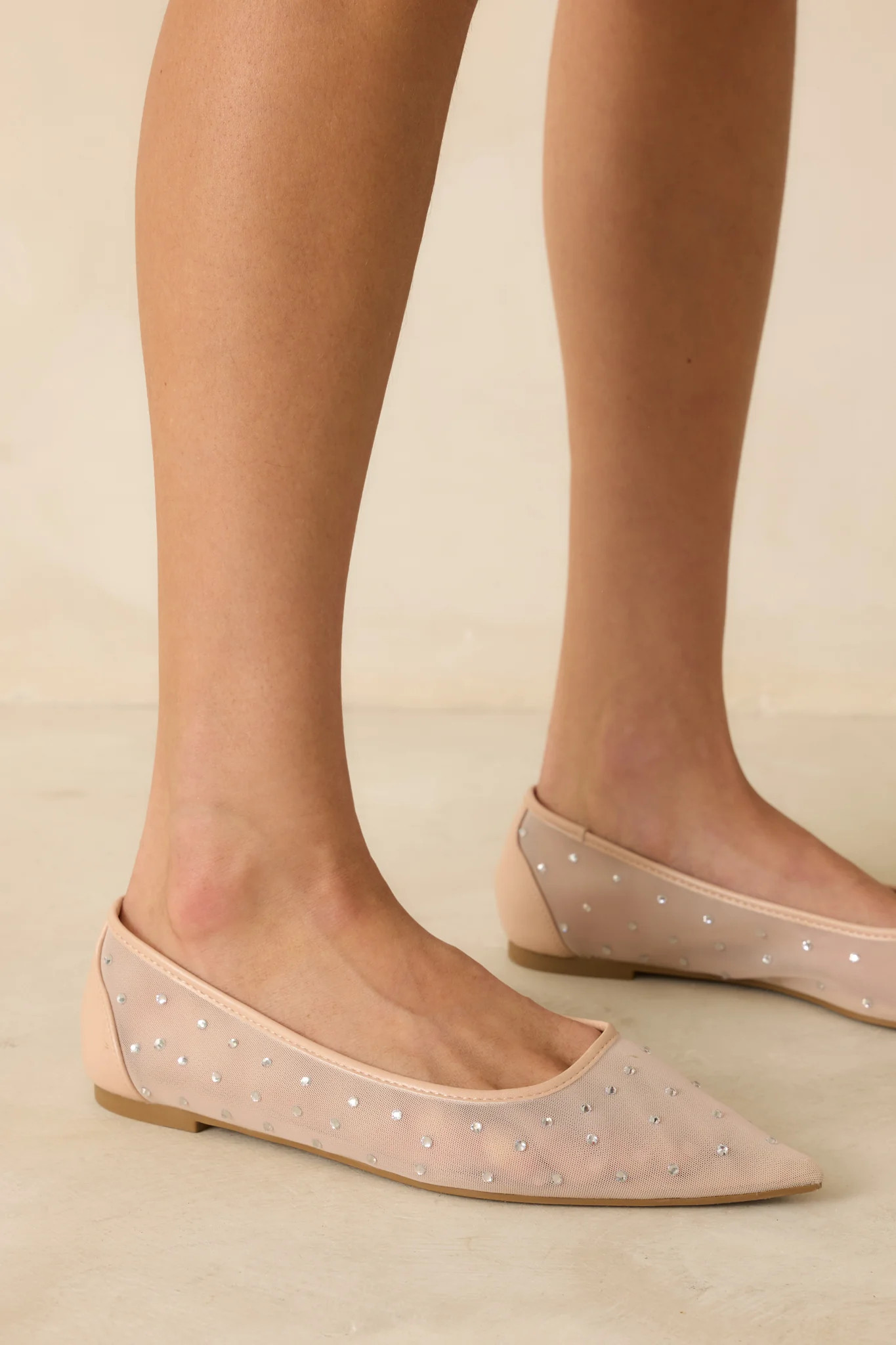 Shining Bright Nude Pointed Toe Mesh Ballet Flats 7.5 / Beige | Red Dress