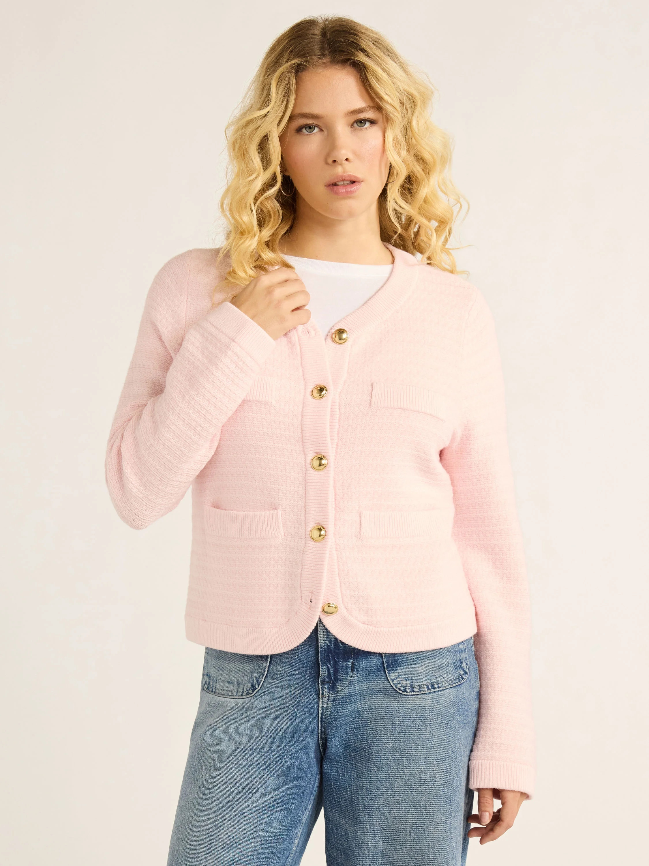 Free Assembly Women’s Welt Pocket Cardigan Sweater, Lightweight, Sizes XS-XXL | Walmart (US)