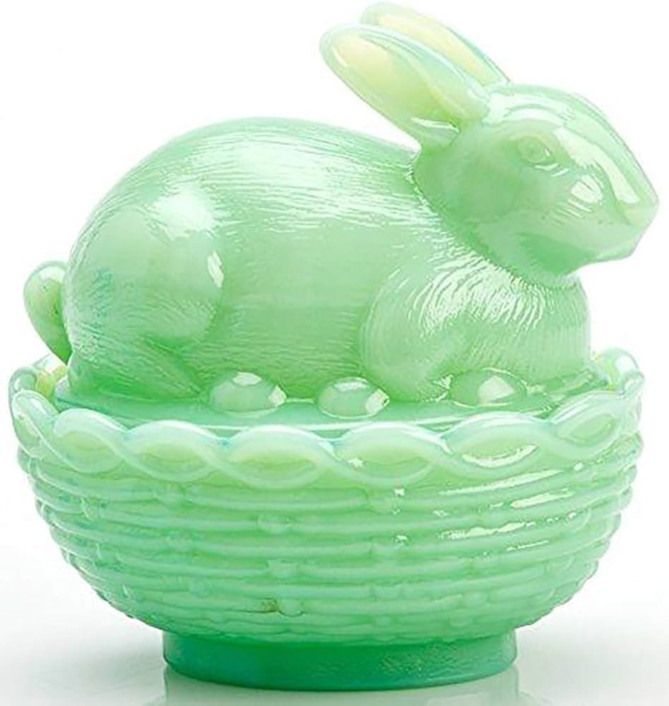 4" Solid Jade Green Milk Glass Bunny Rabbit on Basket Nest | Amazon (US)