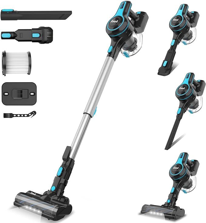 INSE Cordless Vacuum Cleaner, 6-in-1 Rechargeable Stick Vacuum with 2200 m-A-h Batt, Powerful Lig... | Amazon (US)