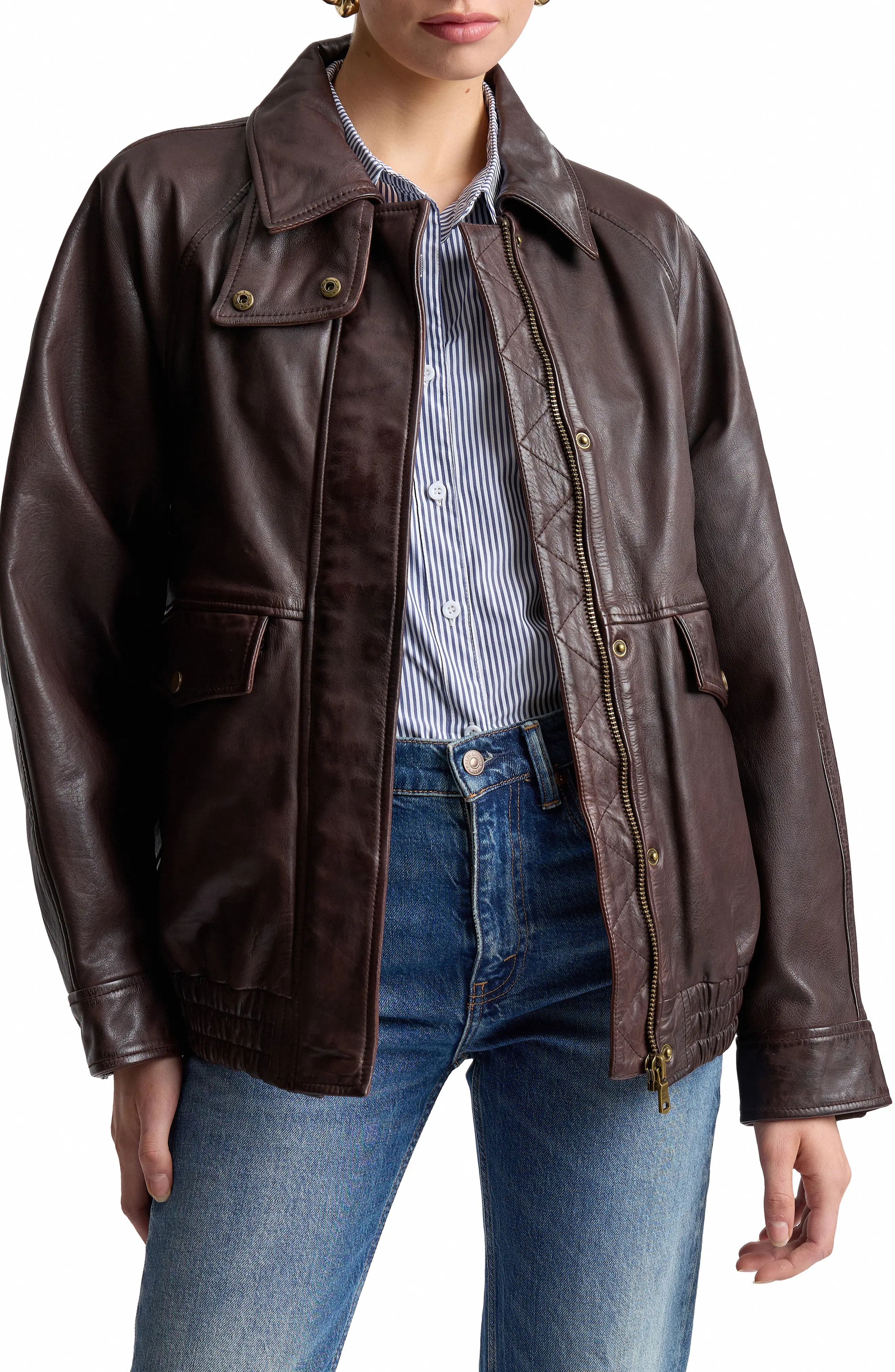 Oversize Leather Bomber Jacket (Women) | Nordstrom | Nordstrom