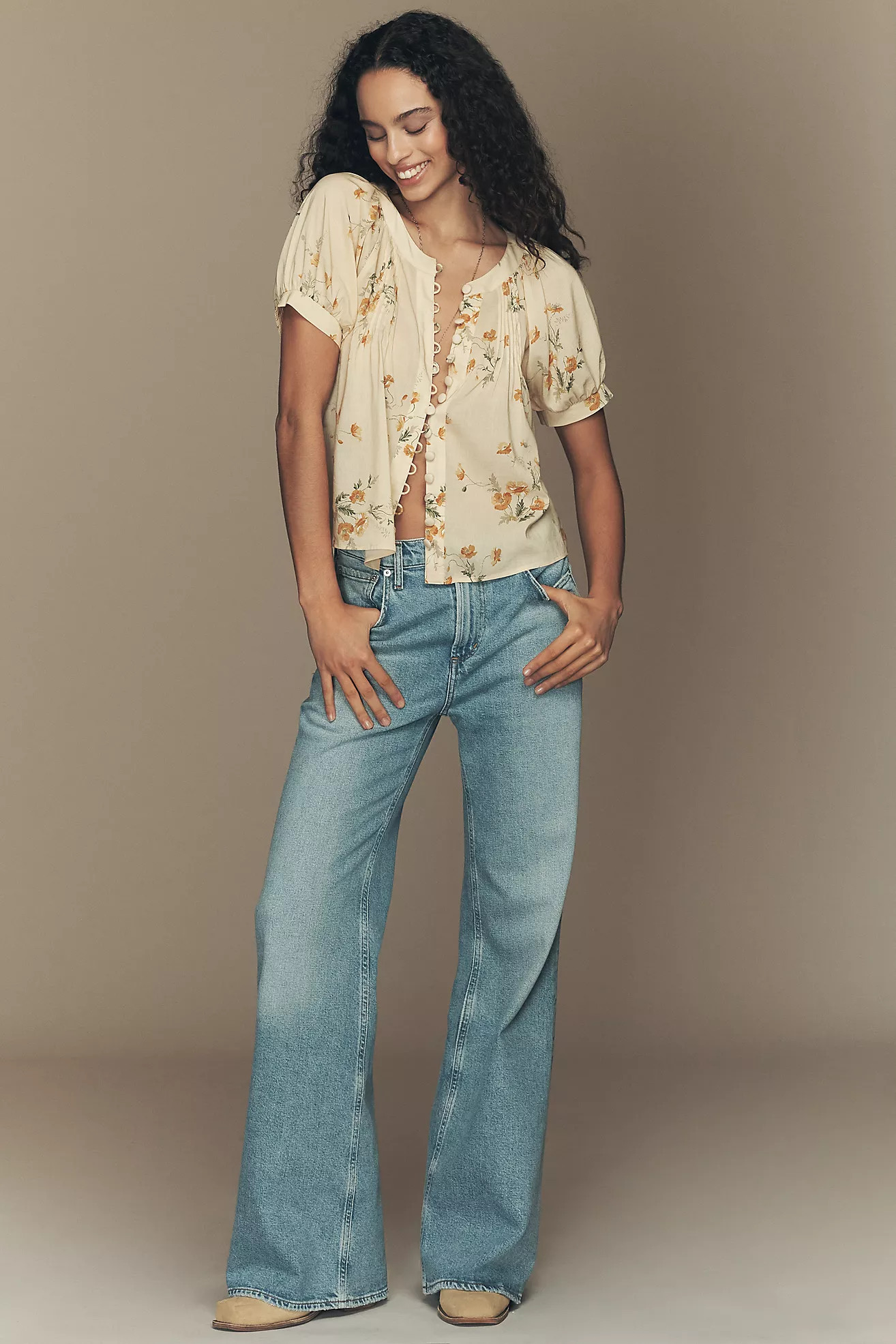 Reformation Calia Buttondown Short-Sleeve Top | Anthropologie (US)