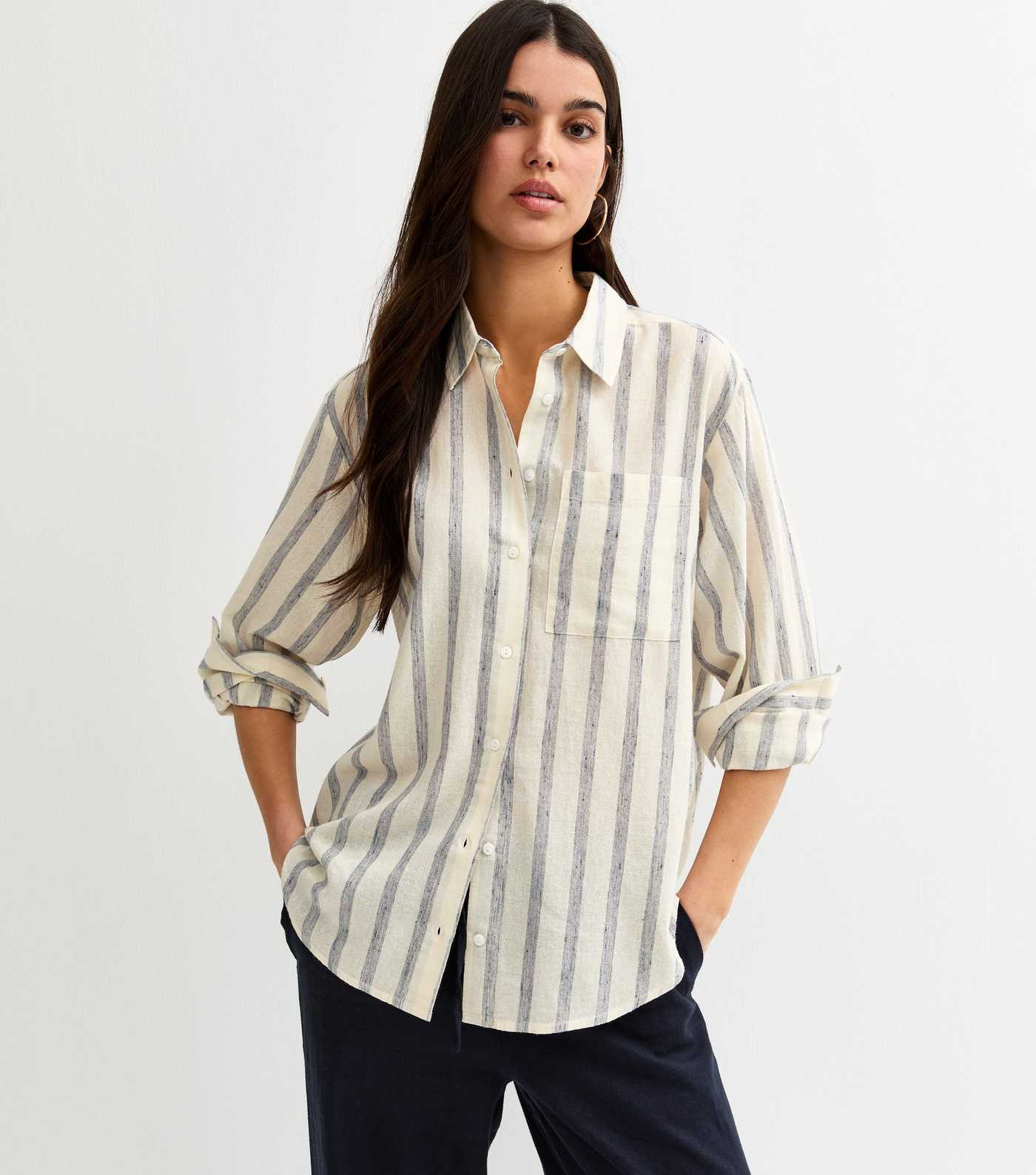 Cream and Blue Striped Long Sleeve Shirt | New Look | New Look (UK)
