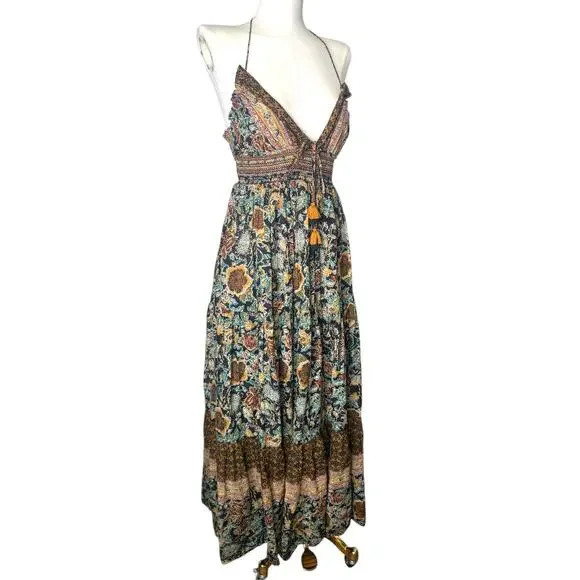 Free People Real Love Tassel Tie Maxi Dress Women Sz Medium Vacation Spring Boho | Poshmark