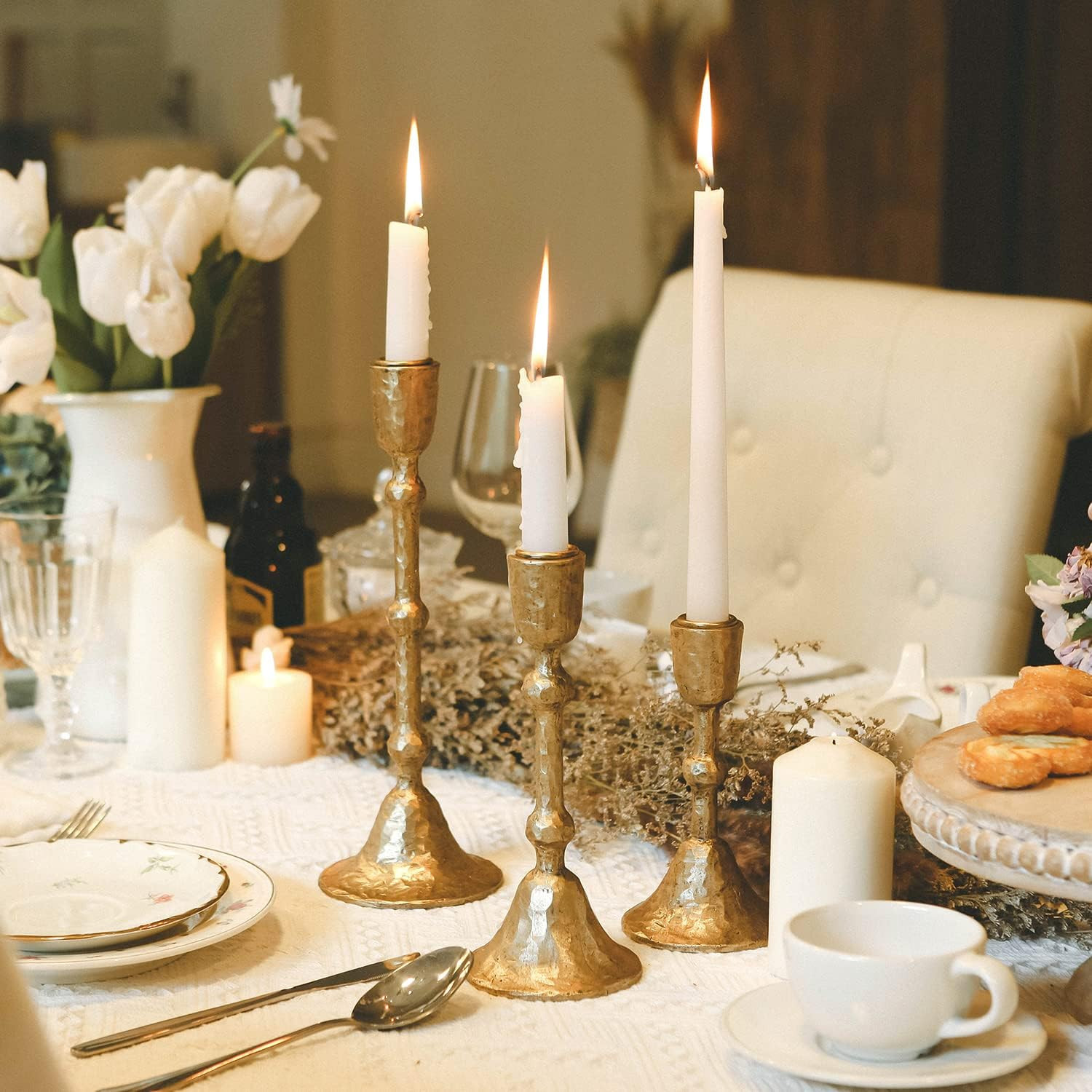 NIKKY HOME Gold Taper Candle Holders Set of 3, Vintage Decorative Resin Candlesticks Centerpieces... | Amazon (US)