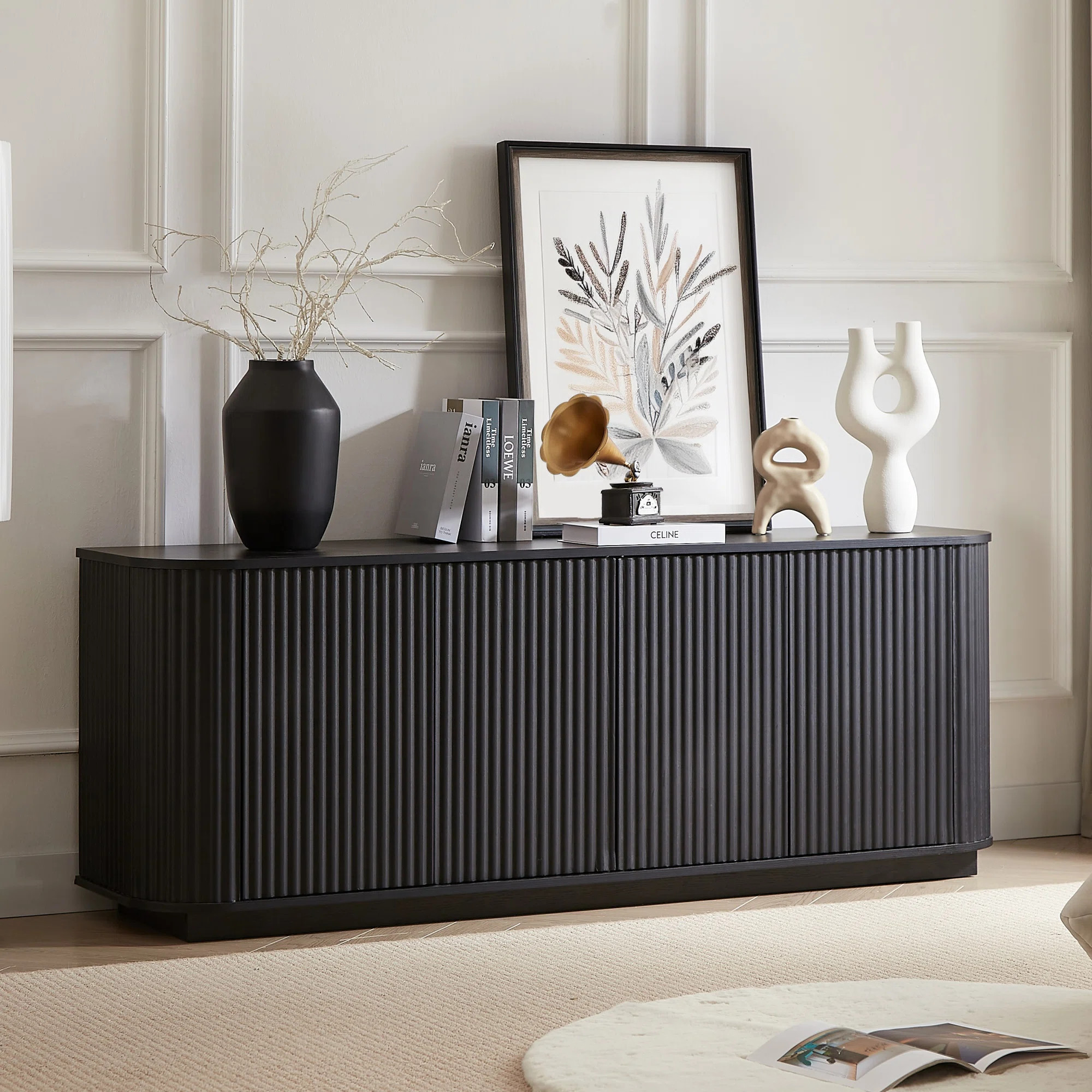 Latitude Run® Sideboard Storage Cabinet TV Stand with wave pattern Buffet Cabinet Wooden & Revie... | Wayfair North America