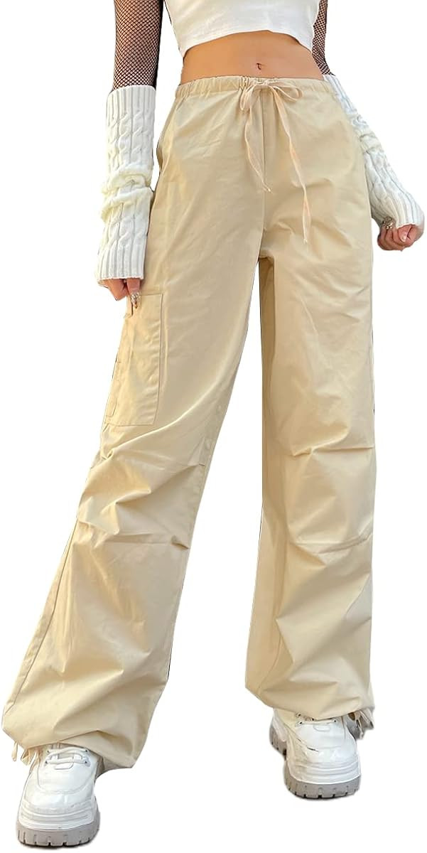 Womens Baggy Cargo Pants Streetwear Hip Hop Joggers Sweatpants Drawstring Casual Loose Wide Leg T... | Amazon (US)
