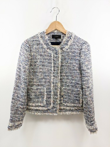 J . Crew Tweed Zip Front Frayed Edge Blazer Blue White Sz 4  | eBay | eBay US