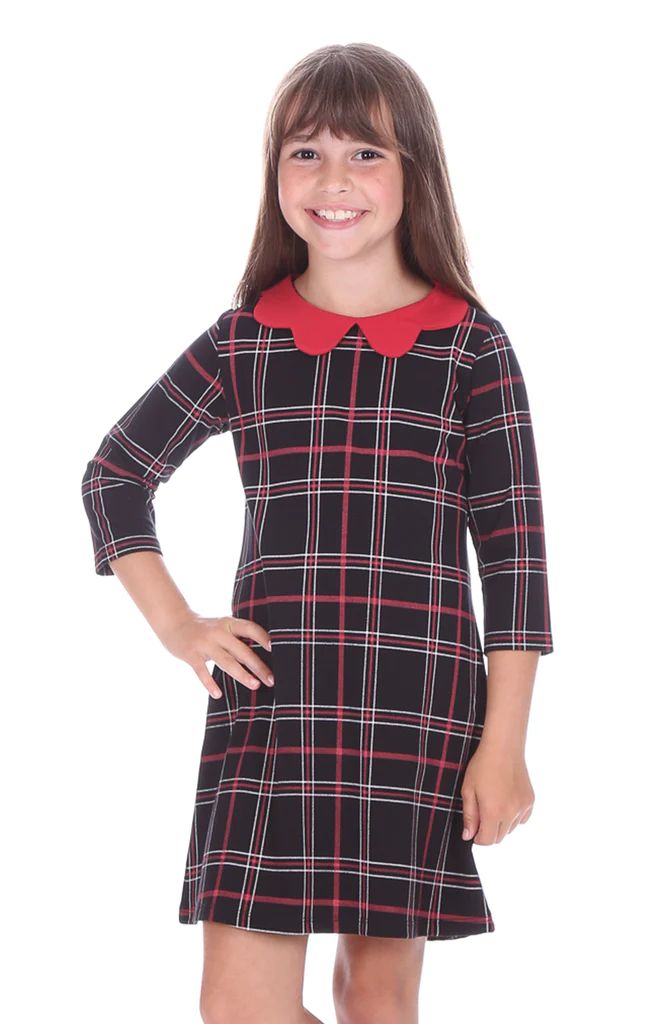 Girls Simone Dress in Black & Red Plaid | Duffield Lane