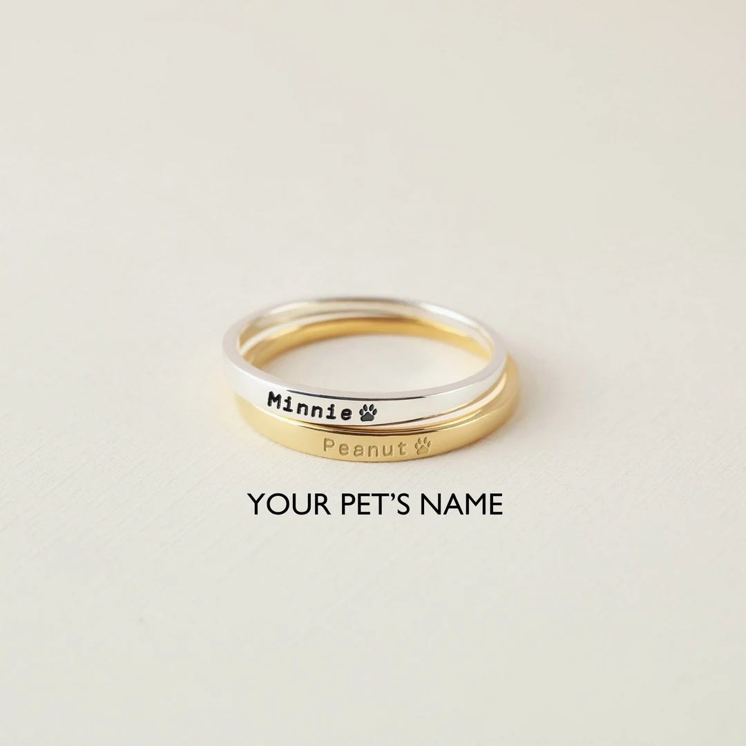Dog Mom Ring, Pet Memorial Gift, Custom Pet Name Ring, Paw Print Ring, Cat Lover Birthday Gifts, ... | Etsy (US)