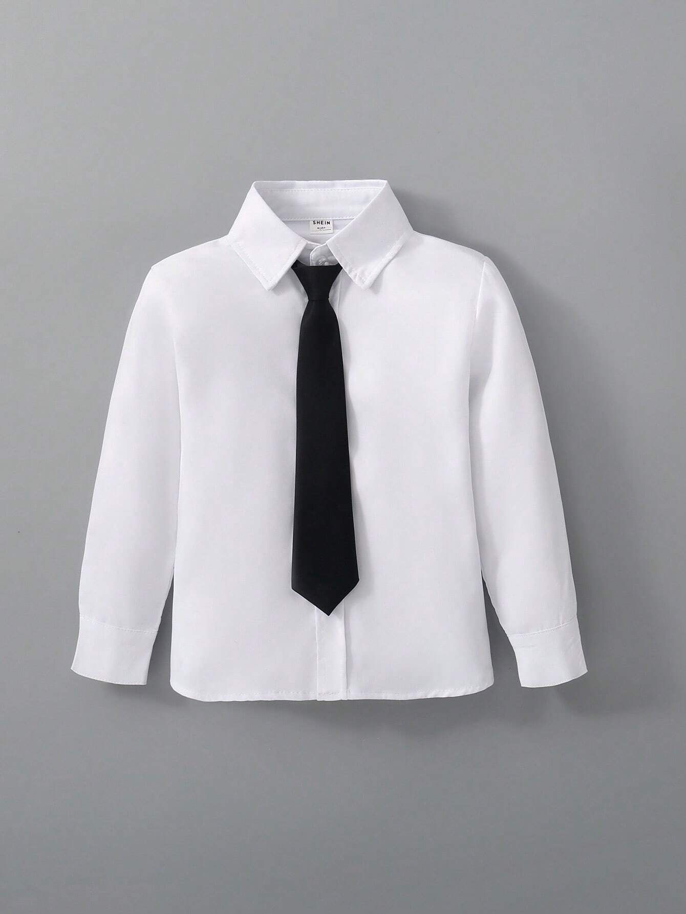 Young Boy Solid Button Front Shirt With Tie | SHEIN