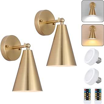 Gold Battery Operated Wall Sconces Set of Two,Wireless Indoor Led Lighting with Remote Control, M... | Amazon (US)