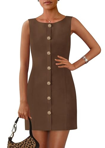 PRETTYGARDEN Work Dresses for Women 2026 Summer Business Formal Short Dress Sleeveless Button Dow... | Amazon (US)