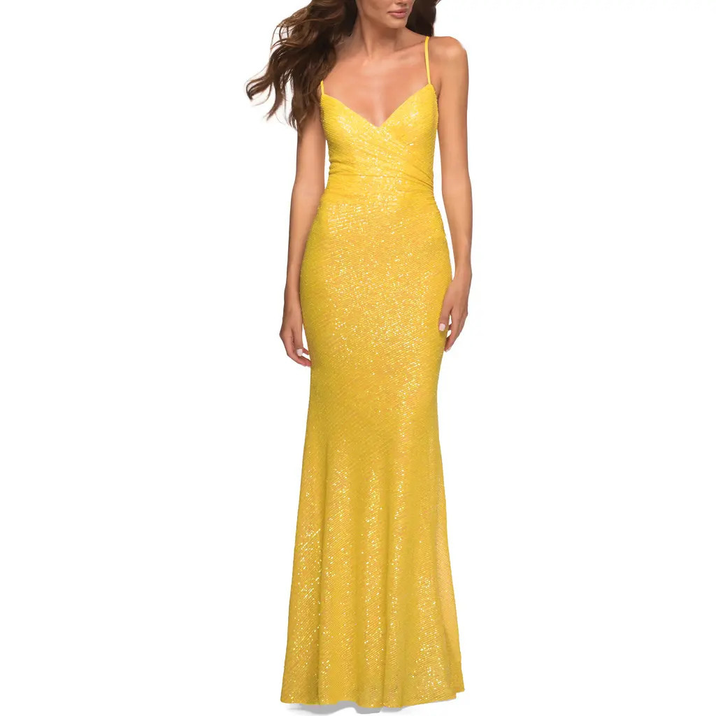 La Femme Sequin Long Prom Dress in Vibrant Bright Colors in Yellow at Nordstrom, Size 2 | Nordstrom