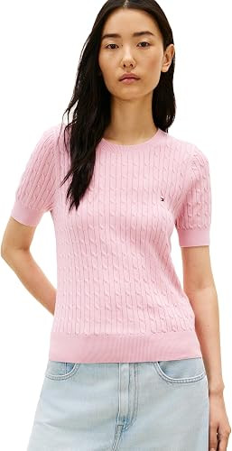 Tommy Hilfiger Women's Lightweight Pullover Short Sleeve Cable Knit Crew Neck Sweater | Amazon (US)